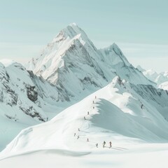 Snow-covered mountains: majestic peaks cloaked in a pristine blanket of white, standing tall against the azure sky, a breathtaking panorama of winter's tranquility.





