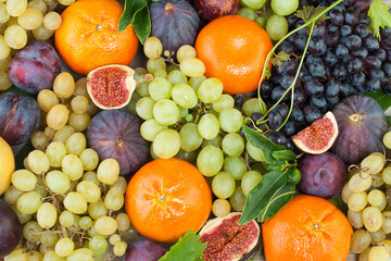 Greek fruit food background. Colorful fruit and berries