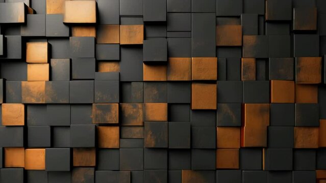A wall made of black and orange cubes