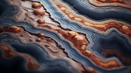 Close-up of a stunning gradient surface of agate rock, showcasing intricate patterns and vibrant colors as if captured by an HD camera. - obrazy, fototapety, plakaty
