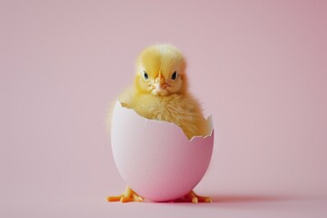 Beginning of Spring: Adorable Chick Hatching from Easter Egg - Generative AI