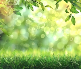 Fototapeta na wymiar Emerald Tranquility: Sun-Kissed Leaves and Morning Dew - Generative AI