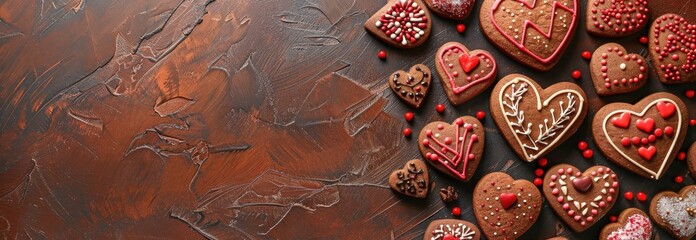 Heartfelt Creations: Artisanal Valentine Cookies on Rustic Backdrop - Generative AI