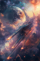 space with a stunning science fiction space wallpaper - obrazy, fototapety, plakaty