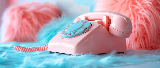 an old pastel stationary phone becoming a sought after collectible and statement piece for vintage enthusiasts - obrazy, fototapety, plakaty