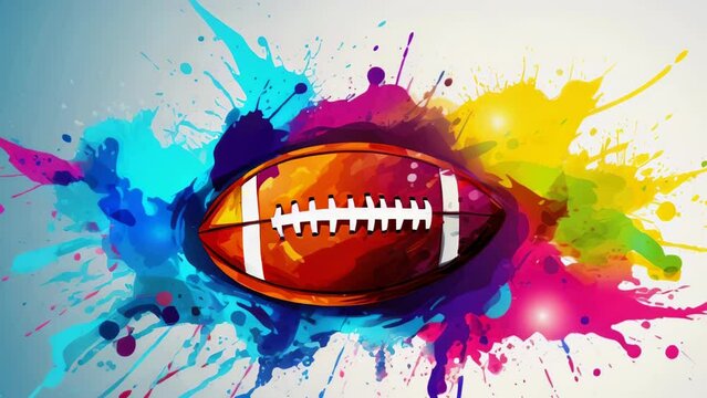 A football is shown in a colorful splash of paint