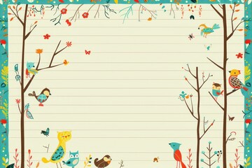 background of a forest with cartoon animals and owls