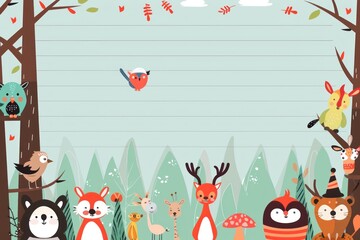 Fototapeta premium background of a forest with cartoon animals and owls
