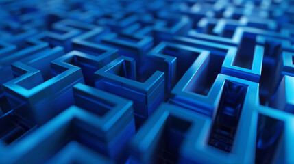 Abstract blue infinite 3d maze background, bright color banner