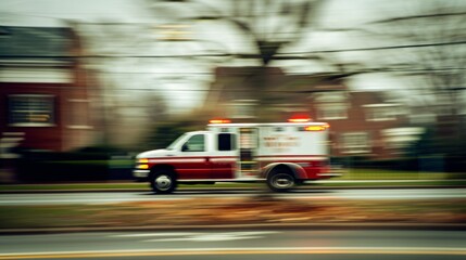 Fast-moving ambulance responding to an urgent situation. - obrazy, fototapety, plakaty