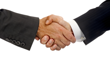 Professional Handshake between Businessmen on white, Two professionals in business attire engaging in a firm handshake, symbolizing a corporate agreement or partnership. with clipping path