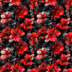 Floral red color, form natural, seamless fabric pattern.