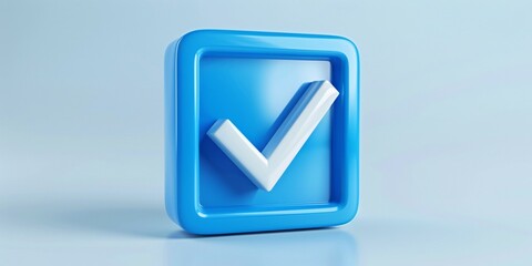 Blue checkmark symbol in square shape on a white background - 3D illustration.