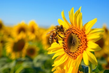 Honeybee's Delicate Landing on a Sunflower
