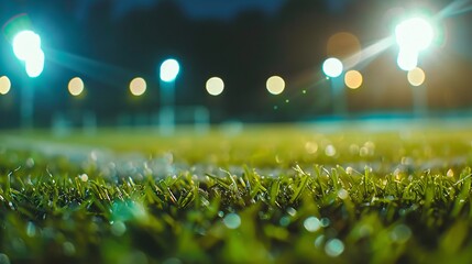Dusk sports stadium arena football pitch out of focus backdrop. - 780519394