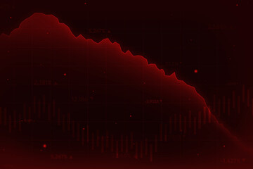 Red Graph going down with bars and lines background, economy and business loss concept backdrop