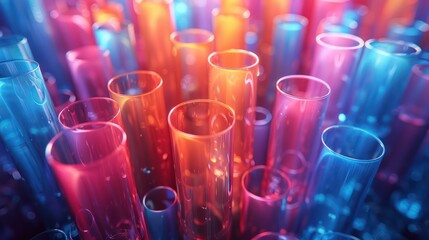 Multi-colored transparent glass tubes, abstract background. Generative AI - obrazy, fototapety, plakaty