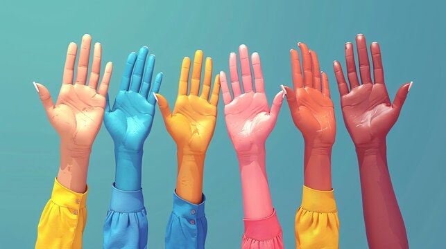 3D cartoon hands in a high five, depicting diverse camaraderie and successful teamwork.