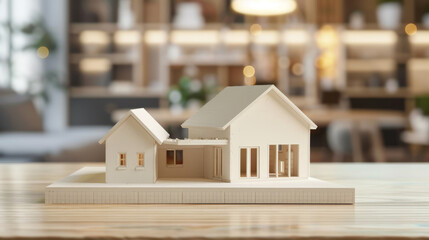 Obraz na płótnie Canvas House model on blurred living room background, real estate concept