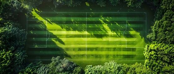 Green Oasis: Aerial Symphony of Stripes and Shadows on Sports Turf. Concept Aerial Photography, Sports Turf, Stripes, Shadows, Green Oasis