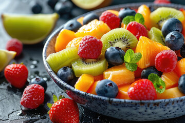 Obraz premium Bowl of healthy fresh fruit salad