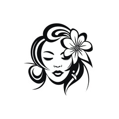 Beautiful young portrait of a woman with flowers vector illustration