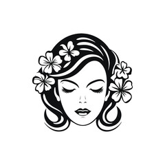 Beautiful young portrait of a woman with flowers vector illustration