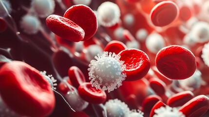 血液中の赤血球と白血球のイメージ拡大図 - obrazy, fototapety, plakaty