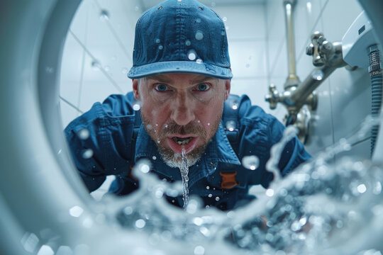 Plumber handyman repairing a washing machine - Powered by Adobe