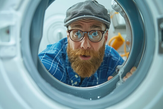 Plumber handyman repairing a washing machine