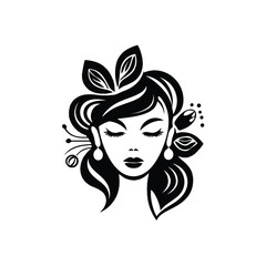 Beautiful young portrait of a woman with flowers vector illustration