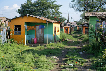 Beggars' shack houses in a poor African area