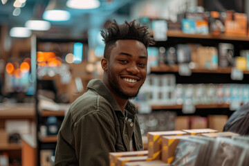 Obraz premium Young smiling male supermarket worker