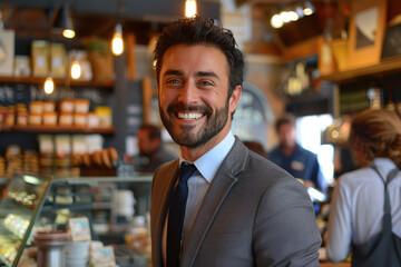 Fototapeta premium Young smiling male supermarket manager