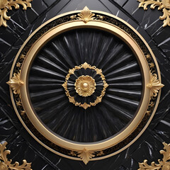 Fototapeta premium background, model of ceiling or wall decoration with 3d wallpaper. decorative frame on a luxurious background of black and gold marble and mandala