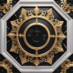 Obraz premium background, model of ceiling or wall decoration with 3d wallpaper. decorative frame on a luxurious background of black and gold marble and mandala