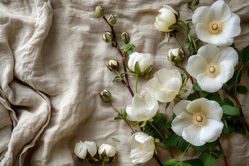 summer flowers on cotton fabric for background professional photography