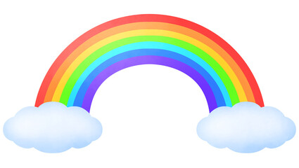 ふわふわの雲と大きな7色の虹のイラスト