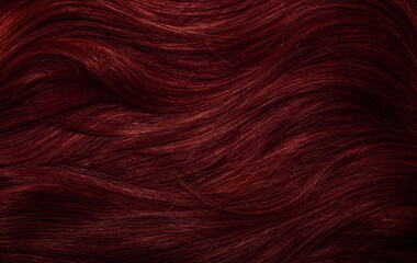 Dark red hair close-up as a background. Women's long brown hair. Beautifully styled wavy shiny...