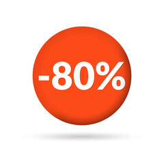 80% price off sticker, badge or label set. 80 percent sale. Discount tag or icon design. Vector illustration.