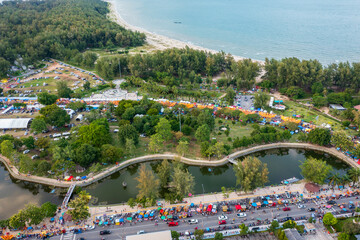 Aerial view of the parade in traditional buddhist festival 