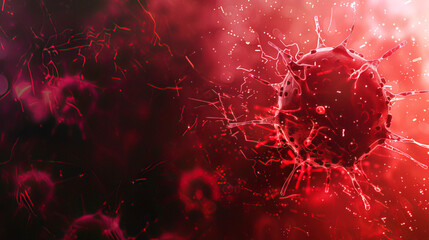 Virus disease molecules atom in red color abstract background with copy space 