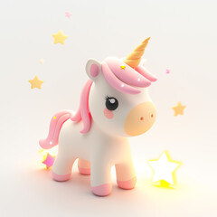 Cute 3d cartoon unicorn toy, white and pink - 780525911