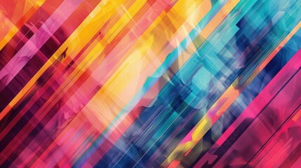 Imagine an abstract background featuring playful chromatic harmony, showcasing a colorful geometric striped pattern - obrazy, fototapety, plakaty