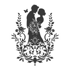 Silhouette elements of the bride and groom for wedding invitations are black only