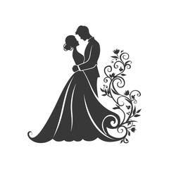Silhouette elements of the bride and groom for wedding invitations are black only