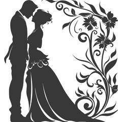 Silhouette elements of the bride and groom for wedding invitations are black only
