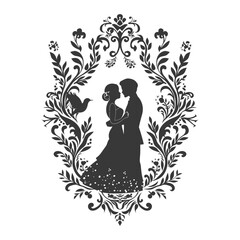 Silhouette elements of the bride and groom for wedding invitations are black only