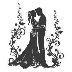 Silhouette elements of the bride and groom for wedding invitations are black only - obrazy, fototapety, plakaty