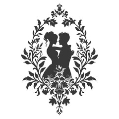 Silhouette elements of the bride and groom for wedding invitations are black only